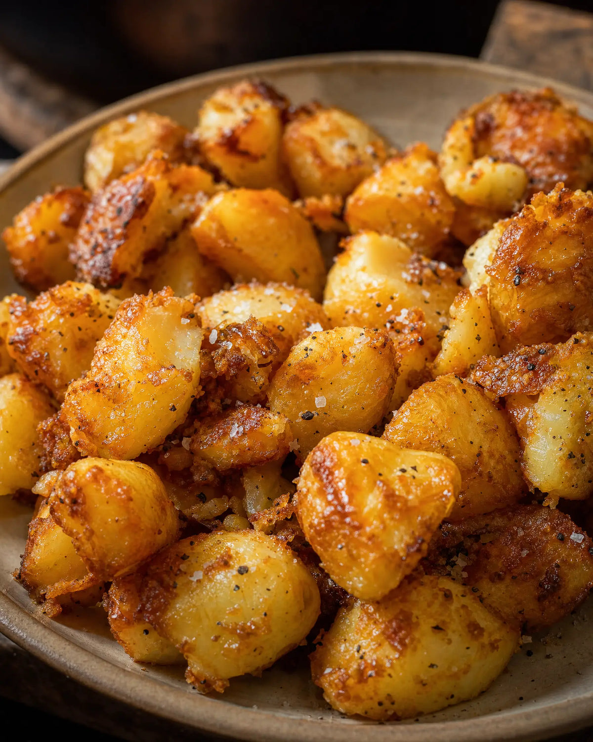 Beef Tallow Roast Potatoes — Par-boiled, shaken rough, roasted in tallow until glass-crisp...