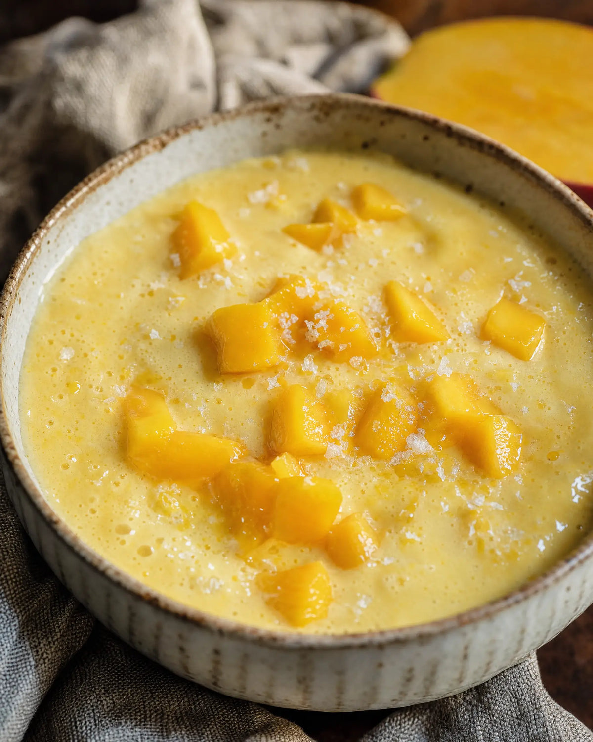 Kefir & Mango Morning Smoothie — Kefir, ripe mango, a raw yolk, salt. Breakfast in the time the kettle takes.