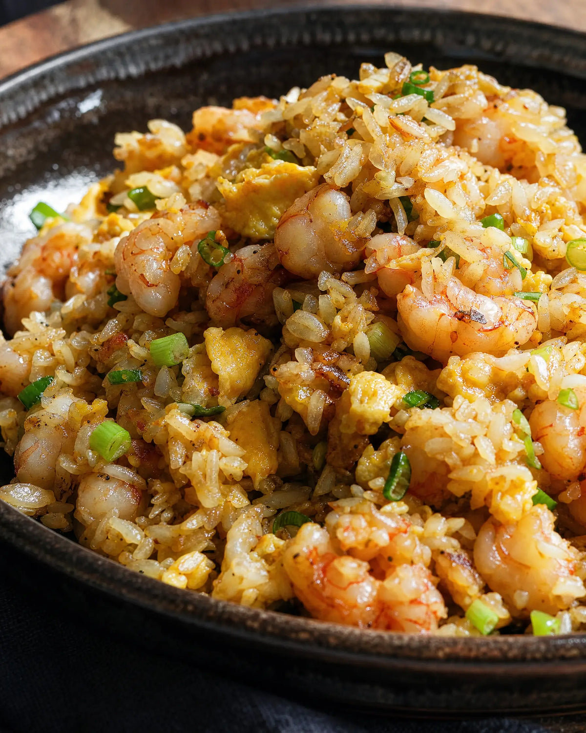Shrimp & Egg Fried Rice — Day-old white rice, four eggs, shrimp, coconut oil...