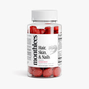 Bottle of Monthleses hair, skin, and nails gummies with a white label on a white background